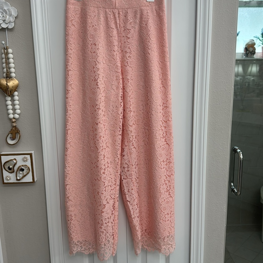 Isaac Mizrahi Pink Wide Leg Lace Pants